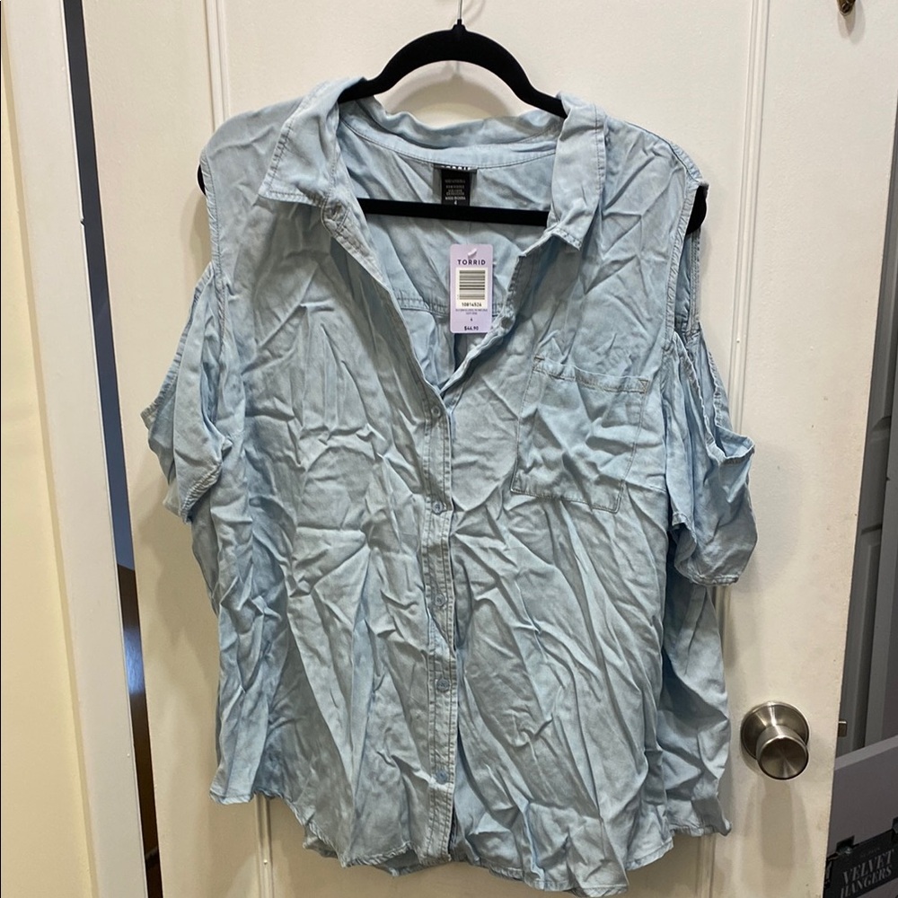 Torrid Blue Notched Collar Button Down Shirt